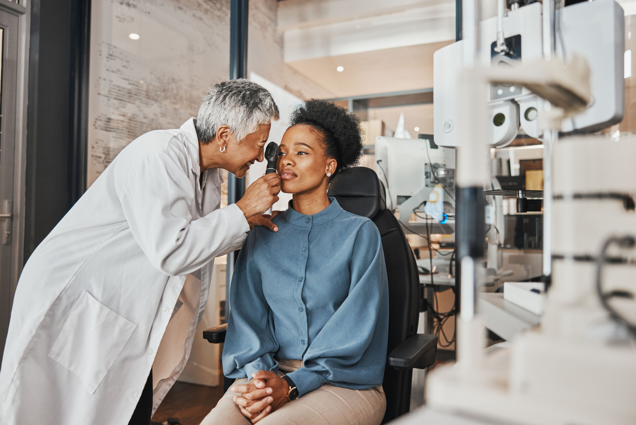 woman getting eye exam