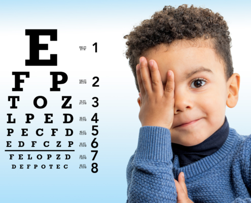Close up of a boy testing his vision.