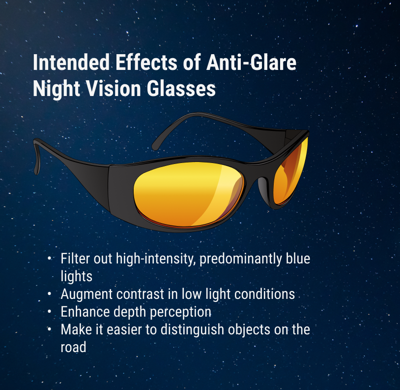 infographic detailing what the benefits of night driving glasses are