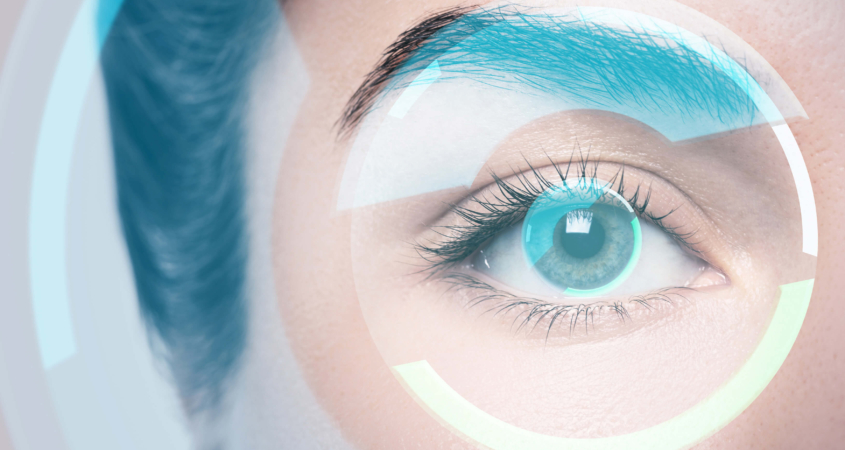 a close up image of a woman's eye